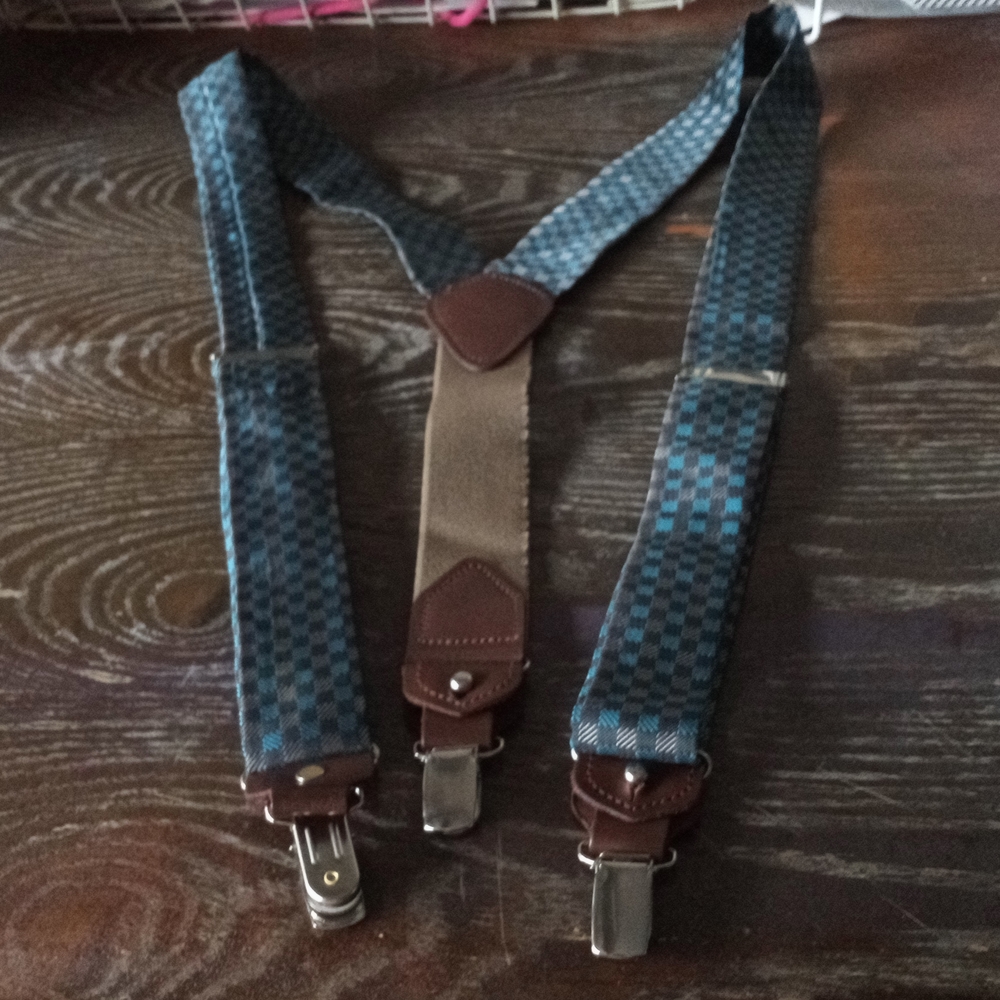 Checkered Blue and Brown Suspenders